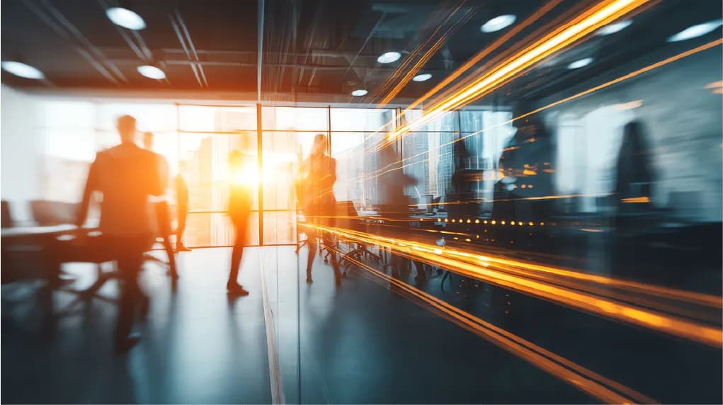 Office interior with motion light streaks